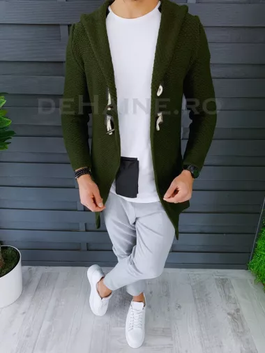 Cardigan barbati kaki cu gluga slim fit ZR T3608 P19-1.2